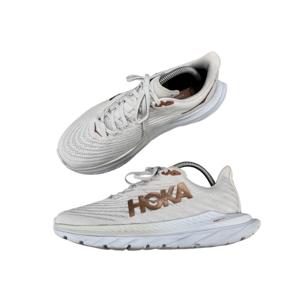 Hoka Mach 5 Shoes White Copper Rose Gold Mesh Running Sneaker Womens Size 9